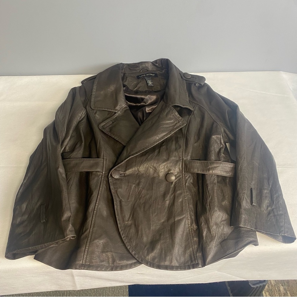 Lane Bryant Genuine Leather Jacket Women's Size 18/20 Brown Button Closure - Picture 3 of 16